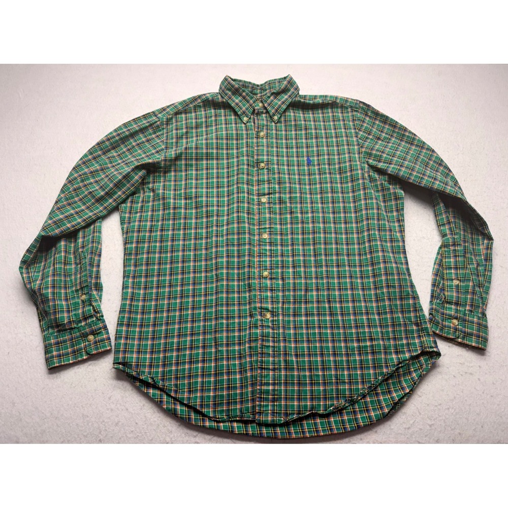 Ralph Lauren Mens Classic Fit Green Plaid Button Down Shirt Long Sleeve L Cotton